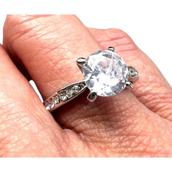 Sparkly 1 carat Engagement Ring Platinum White Gold Silver Tone Prong Set SZ 9.7 - Picture 2 of 15
